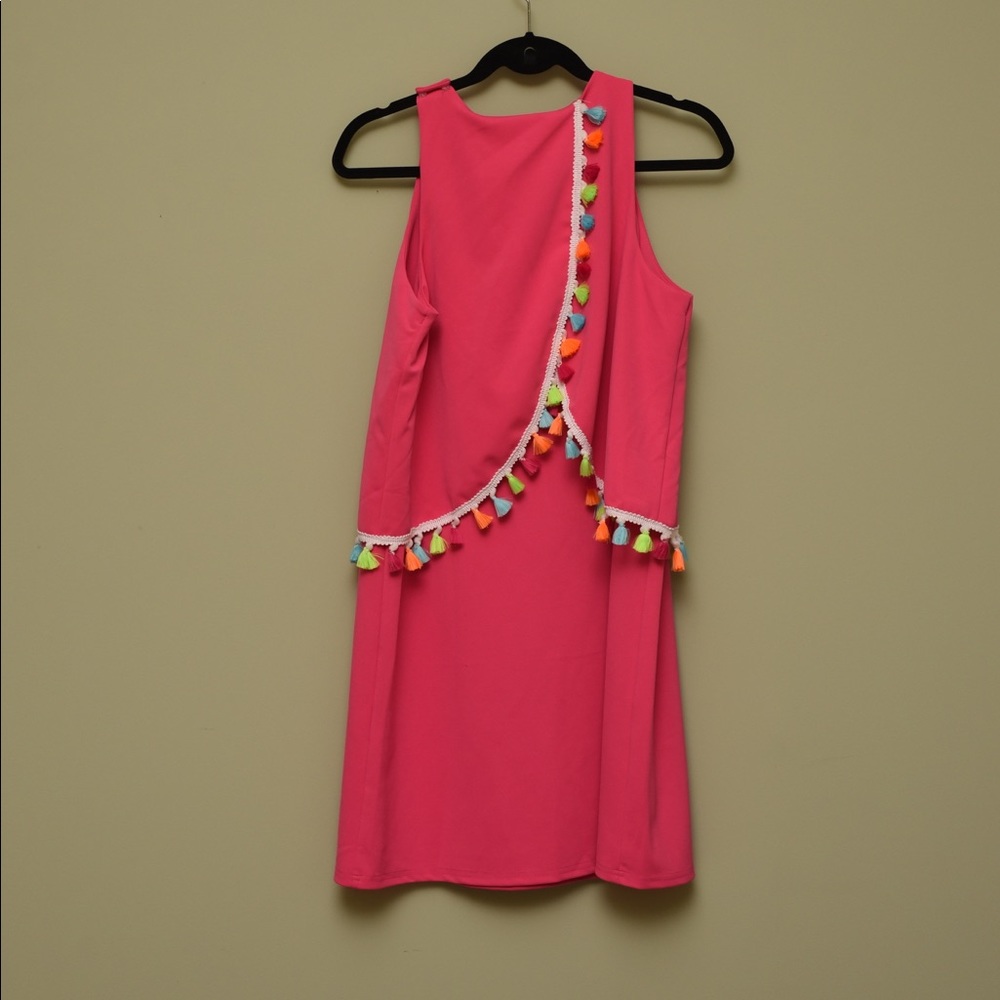 Pink festive colorful tassel dress with M